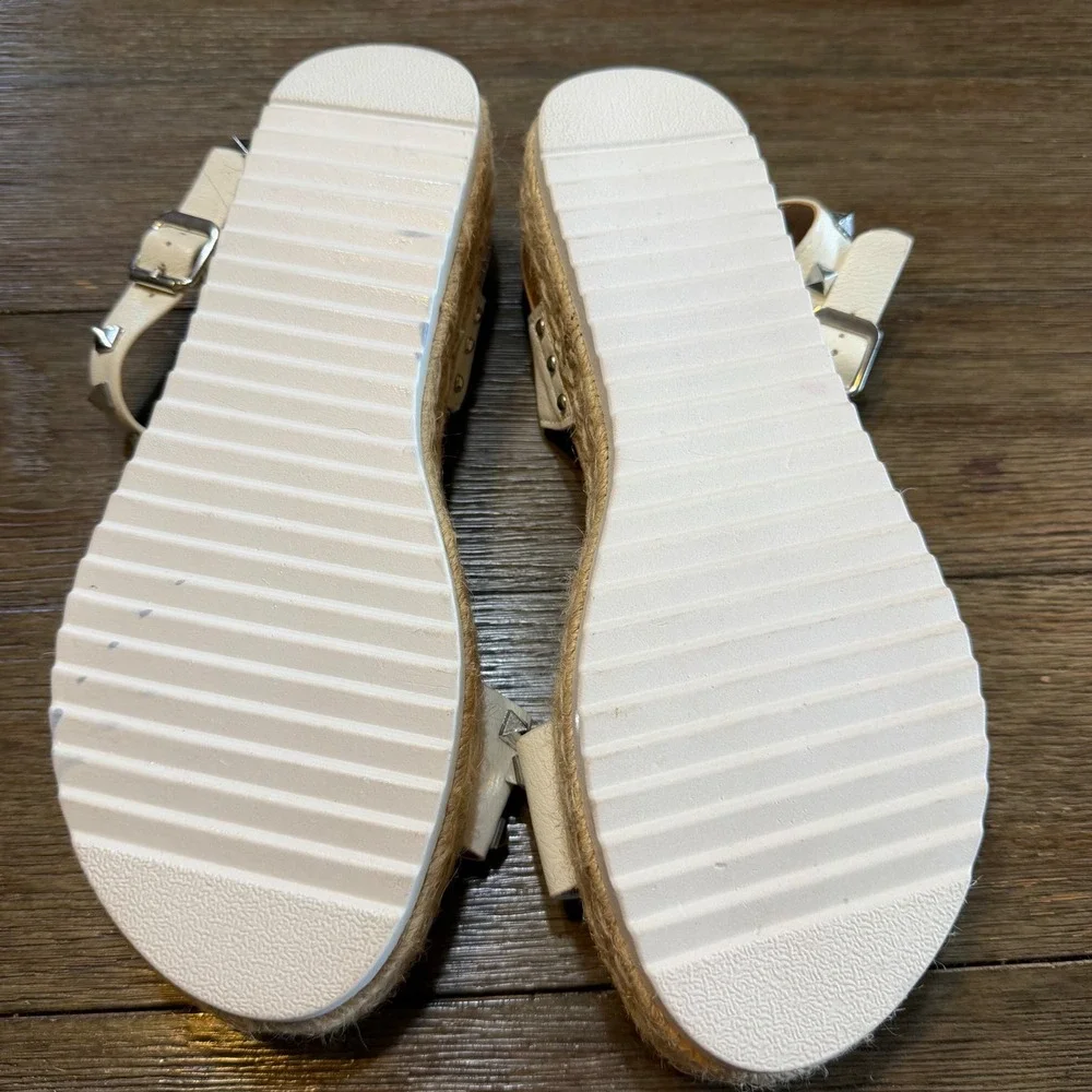 Cushionaire Melissa White Studded Espadrille Platform Wedge Chunky Sandals 10M‎